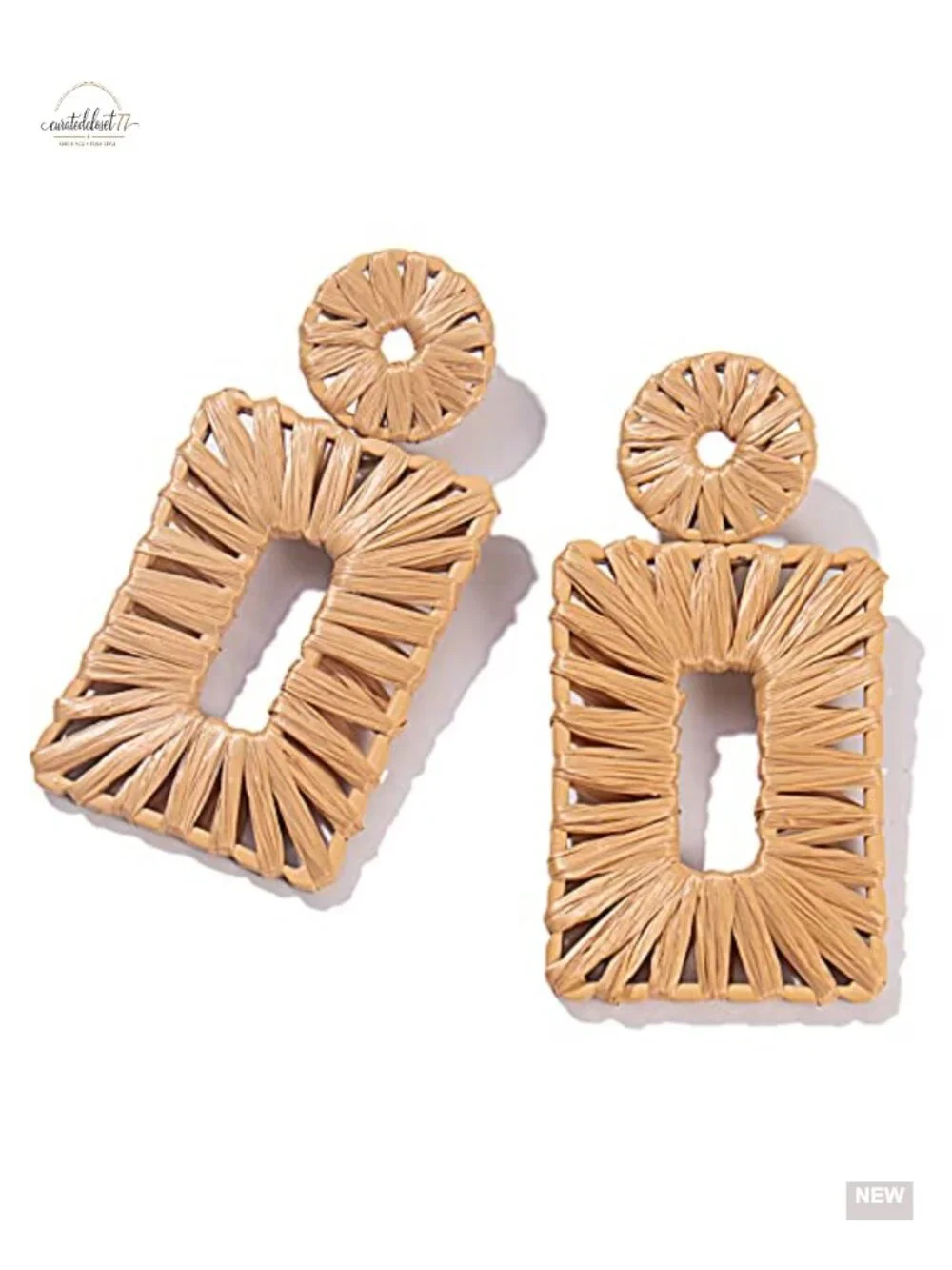 Raffia Square Drop Dangle Earrings Boho Summer Beach Jewelry Chunky Statement